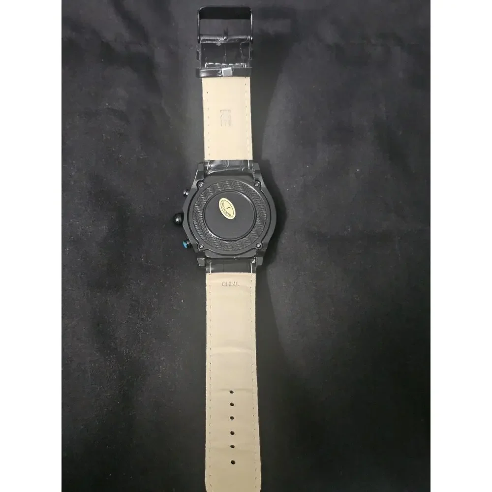 54.1mm black crystal stone Fashion Analog Quartz watch w/Black Faux Leather Band